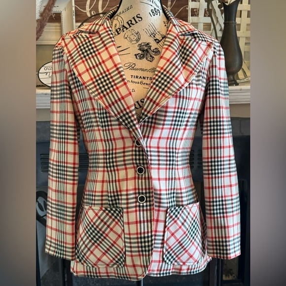 Vintage Directions Red Black Plaid Blazer Tailored Fit Women’s Small XS Work - Picture 1 of 8